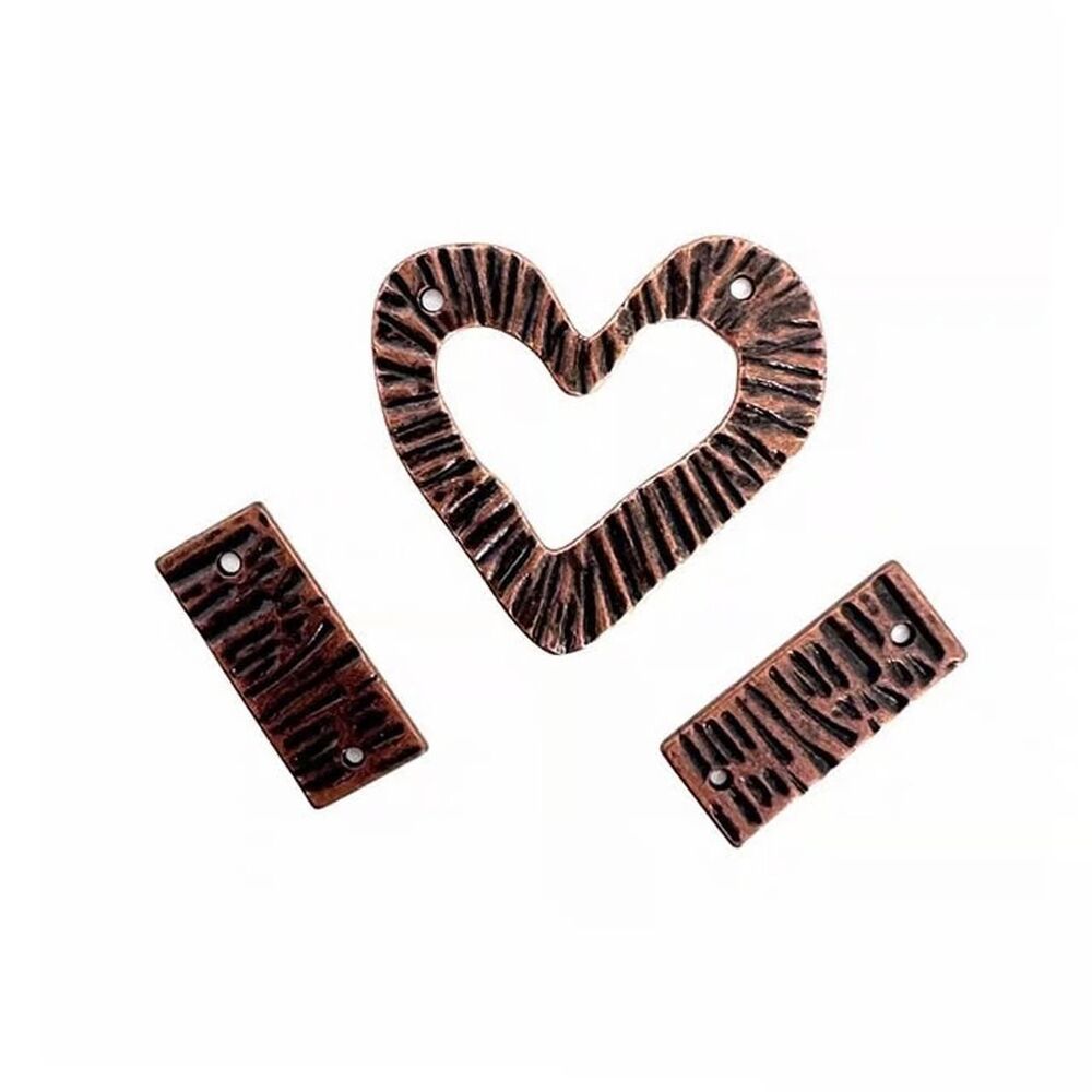 3pcs Beads for Jewelry #21160 Copper Heart Charms Beads